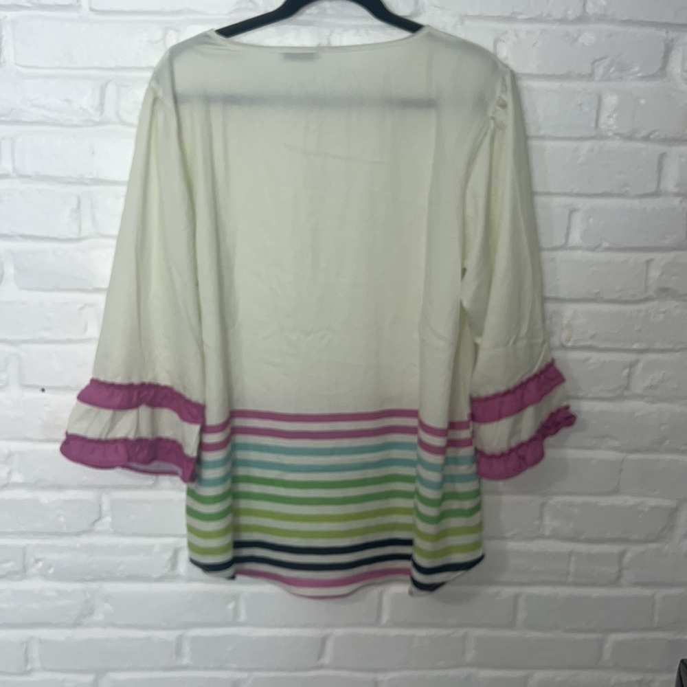 Ruffles sleeve multi color cream purple strlpe crewneck XL - Picture 5 of 6